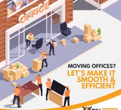 Professional office moving company loading boxes and furniture for relocation