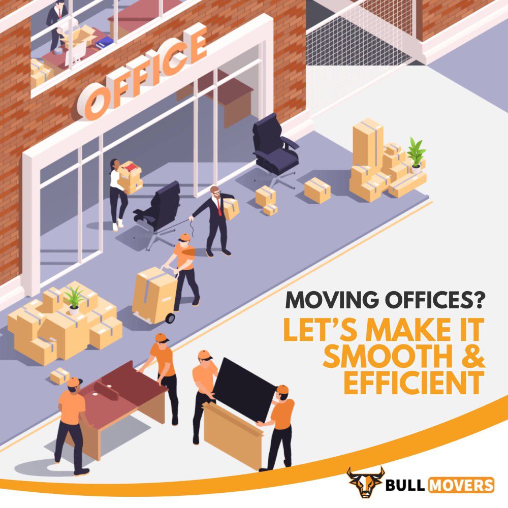 Professional office moving company loading boxes and furniture for relocation